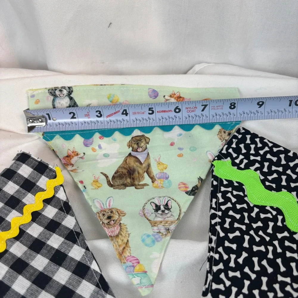 Handmade Dog Bandana Set of 3 Easter Dogs Buffalo Plaid Bone Print Rickrack Trim